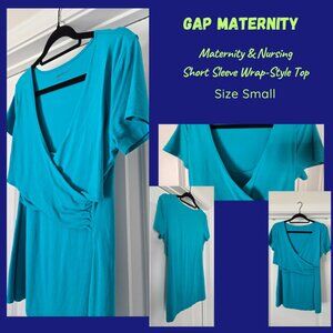 Gap Maternity Teal Maternity & Nursing Wrap Style Top Short Sleeves size Small